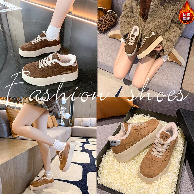 

Women's Suede Leather Lined Loafers 2025 Autumn New Thick-Soled Soft-Soled Versatile White Shoes