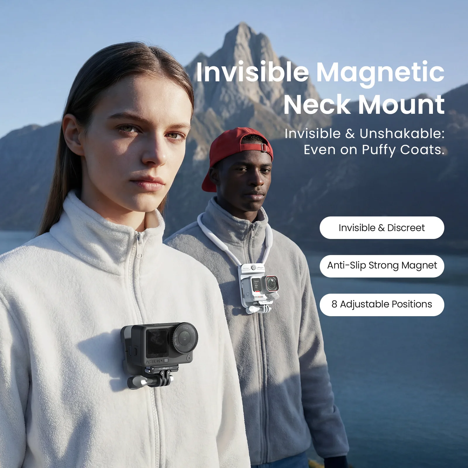 

Magnetic Neck Holder Mount Invisible Hands Free POV Mount Silicone Anti Shake Adjustable for GoPro DJI Insta360 Phone