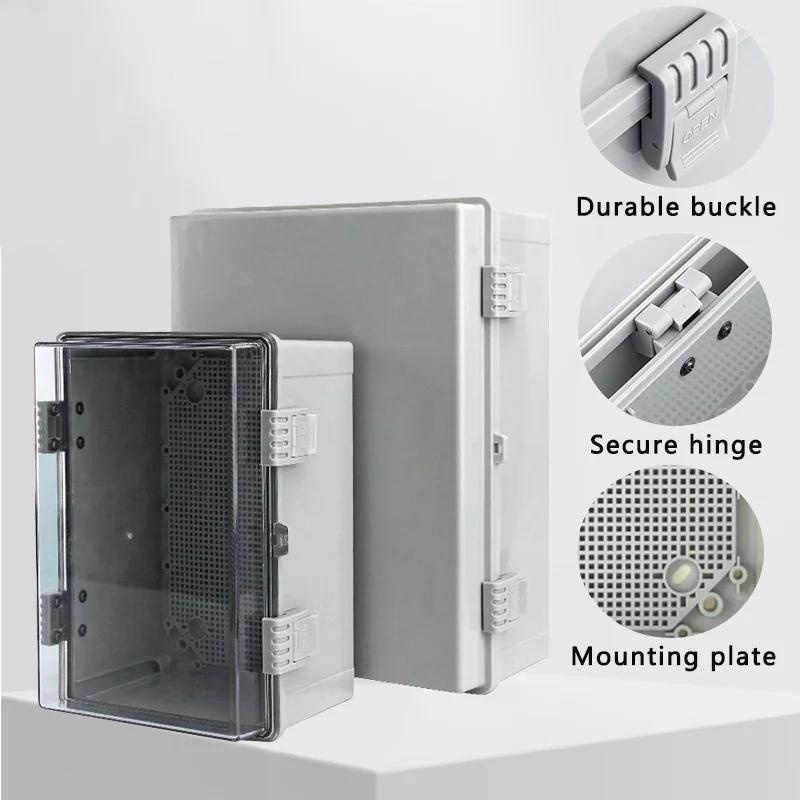 IP66 Abs Pc Gray/Transparent Cover Enclosure Power Junction Box Hinge Outdoor Waterproof Plastic Electrical Distribution Box