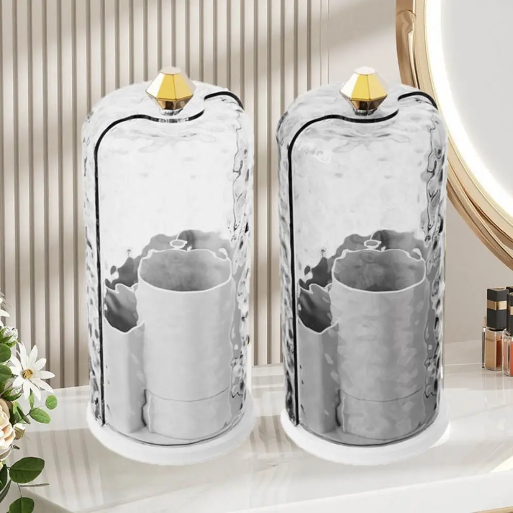 Plástico 360 °   Soporte giratorio para brochas de maquillaje, a prueba de polvo, con tapa, lápiz labial, cejas, caja de almacenamiento de cosméticos de gran capacidad