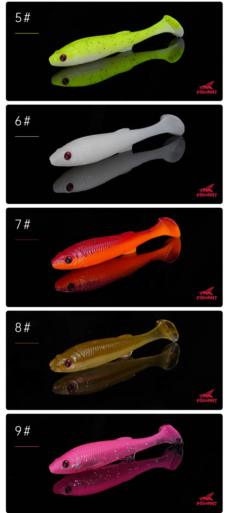 FISHANT Fat Real Fish T-Tail Soft Bait 2,0/2,5/2,8 Zoll schwimmender Köder für Wildfischen Wettkampffischen Mandarinenfisch Bass – Detail 8