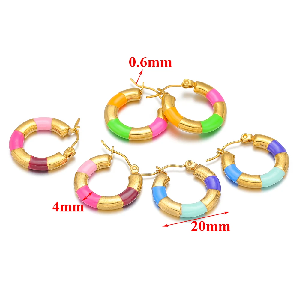 2pcs Stainless Steel Gold Plated Oval Wire Three Color Enamel Earrings Hoops for Jewelry Fashion Findings Supplies Wholesale