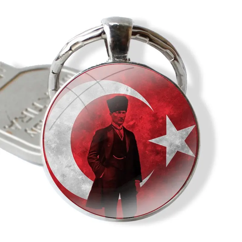 Keychain Handmade Glass Cabochon Key Ring Holder Pendant Key Chains Turkey Flag Mustafa Kemal Ataturk