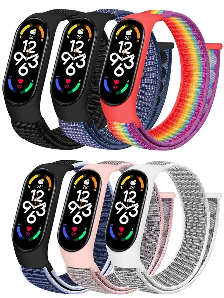 2025 حلقة نايلون لشاومي Mi Band 7-7 nfc ساعة ذكية معصمه الرياضة Miband7 Correa استبدال سوار الفرقة الذكية 3-7 حزام