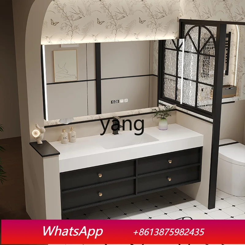LH retro rock slab ceramic seamless integrated basin bathroom cabinet combination washstand