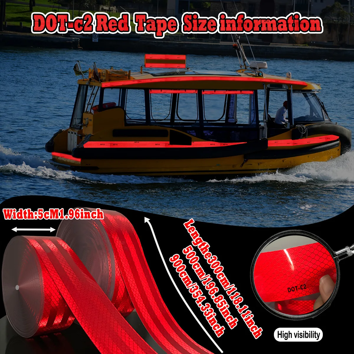 Red DOT-C2 Reflective Tape Waterproof Vehicle Safety Sticker Conspicuous Truck Strip Sheeting Sticky for Trucks