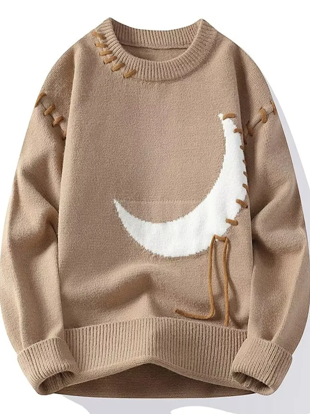 

Trendy Patchwork Men's Knitwear Loose Fit Autumn Winter Inner Wear Soft Texture Casual Sle Long Sve round Ne Sweater