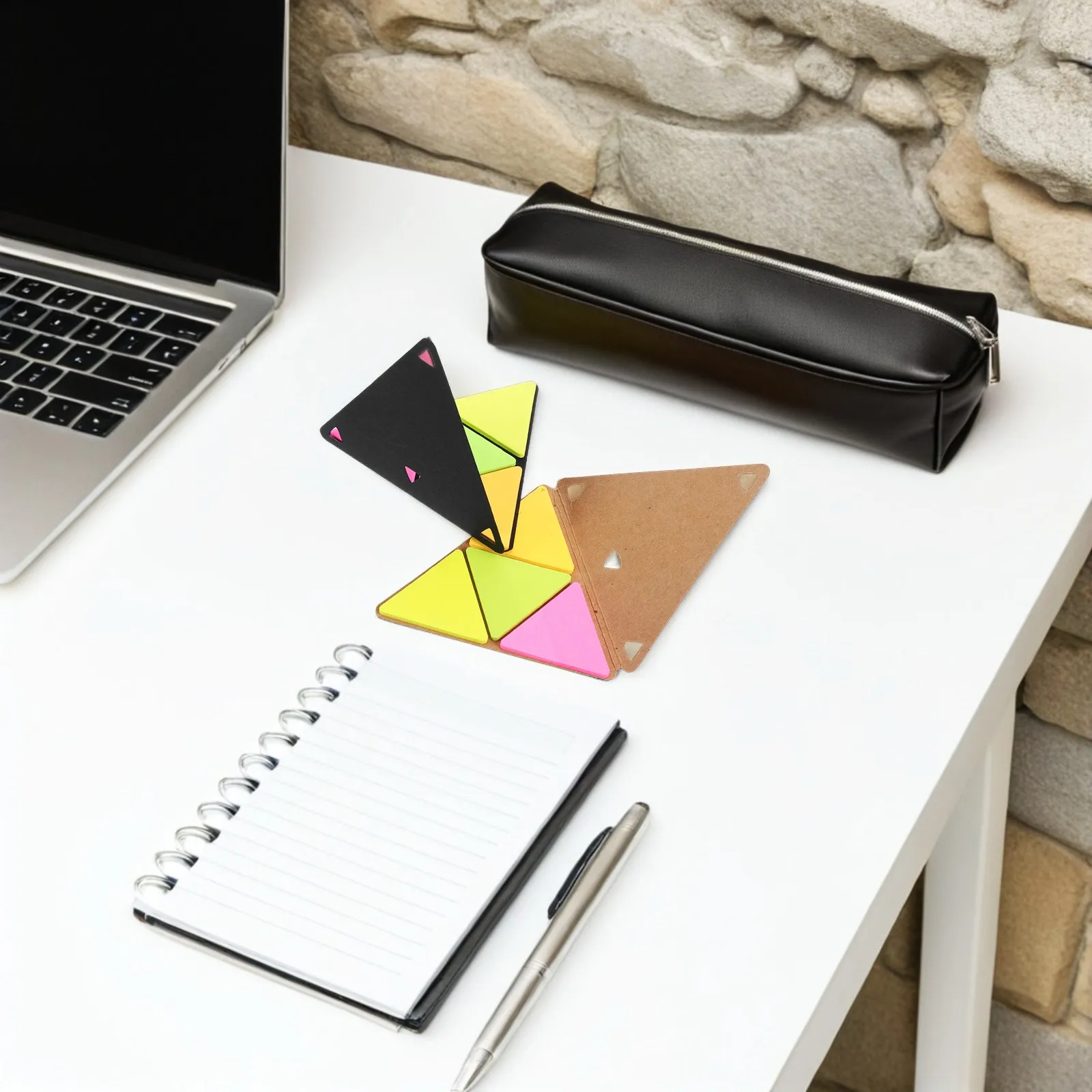 4Sets Triangle Memo Pad Set Waterproof Pet Material Convenient Note Pads for Back to School Office Work Supplies