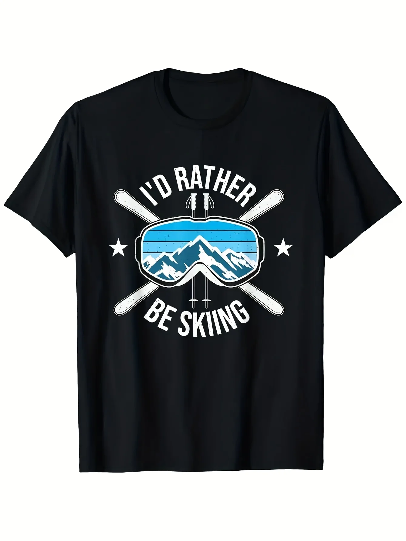 2026 Top PickLocalMen's Plus Size Heavyweight T-Shirt Retro for Ski and Snowboard Pattern with I'd Rather Be for Skiing Slogan,