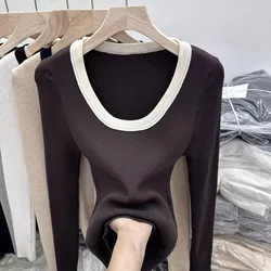 Women Clothing Fashion O-neck Long Sleeve T-shirt Autumn Casual All-match Solid Top Tee Office Lady Elegant Simplicity Pullover