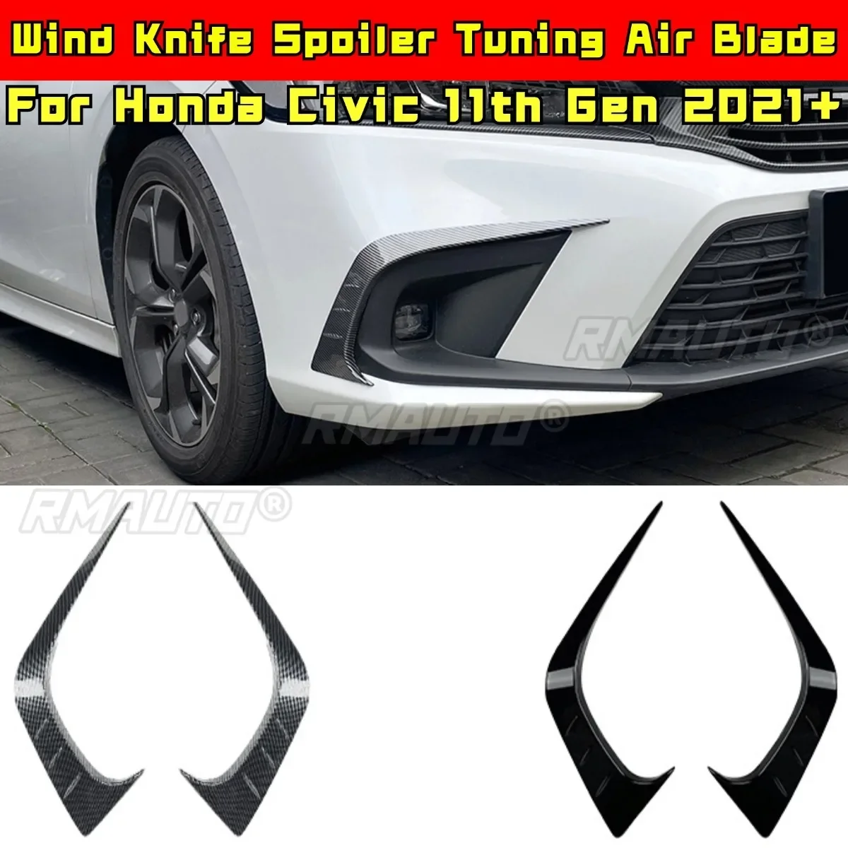 

Для Honda Civic 11-го поколения 2021 + комплект кузова, спойлер для ветрового ножа, тюнинг, воздушное лезвие, передний бампер, боковой разветвитель, автомобильные аксессуары