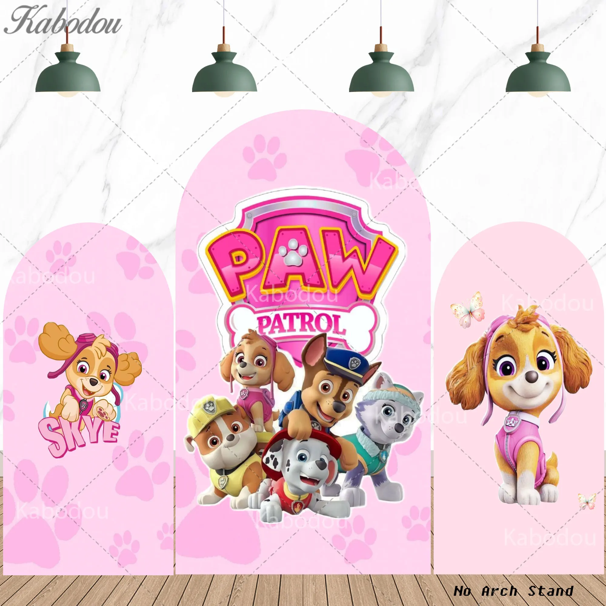 Paw Patrol Arch Backdrop Party Decorations Cover Kids Girls Favorite Birthday Baby Shower Banner Skye Photo Pink Background Wall
