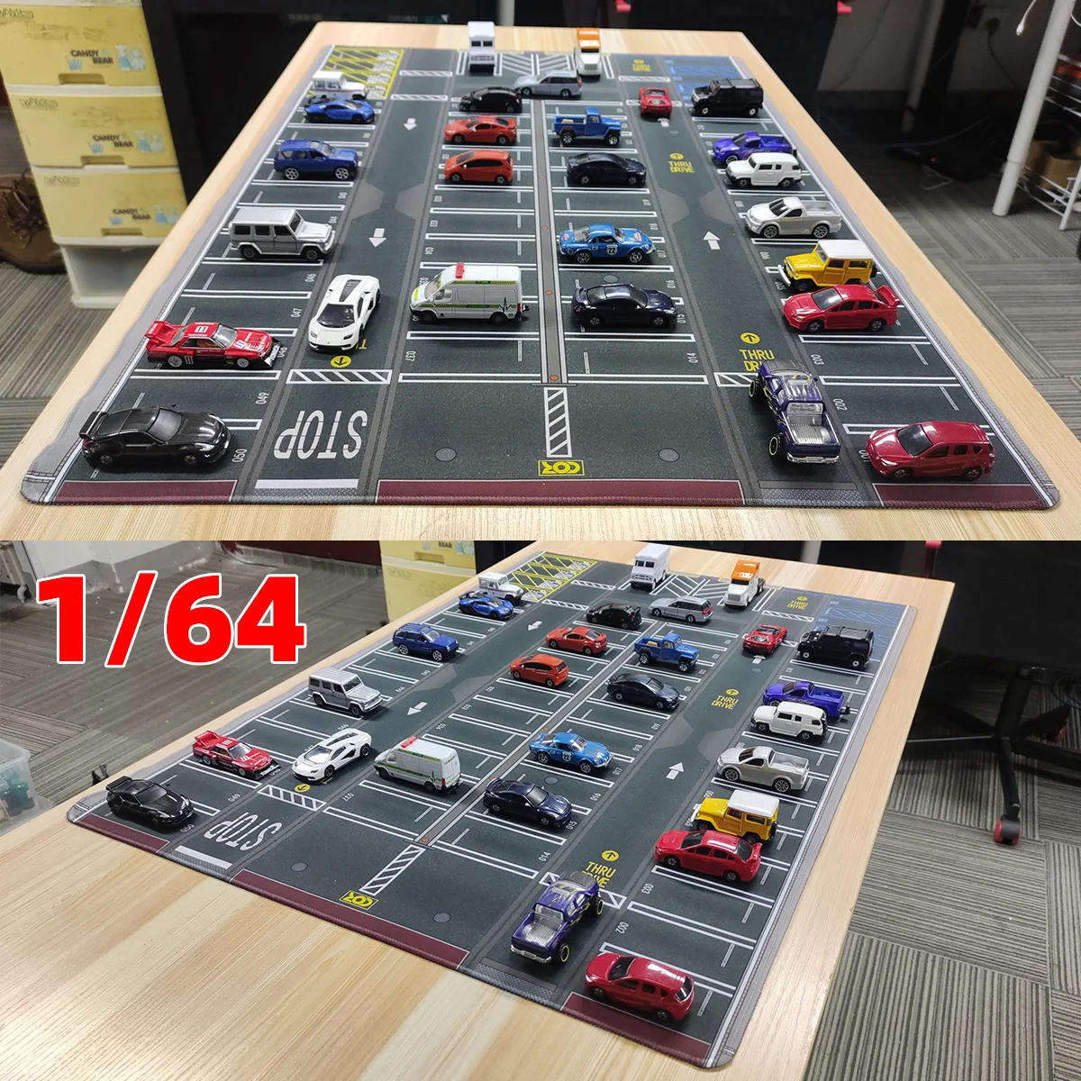 Los Angeles Parkplatz Bodenmatte Automobil-Modell Miniatur Sandtisch-Zubehör Maßstabsmodell 1/64 Ausstellungsständer Spielmatte – Detail 1