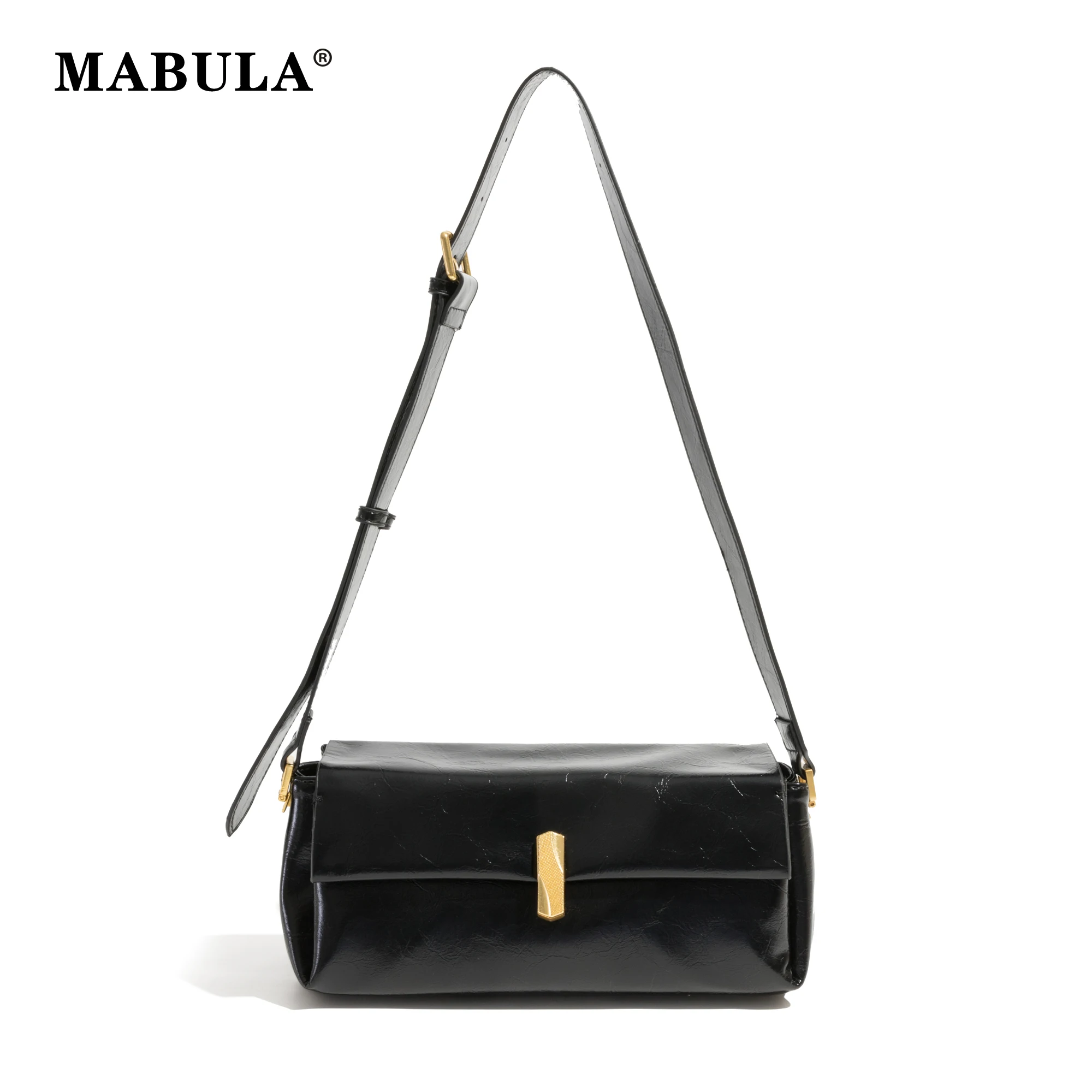 MABULA Classical Black Girl\'s Single Shoulder Bag Brand Designer Vegant Leather Underarm Wallet Simple Casual Crossbody Purse