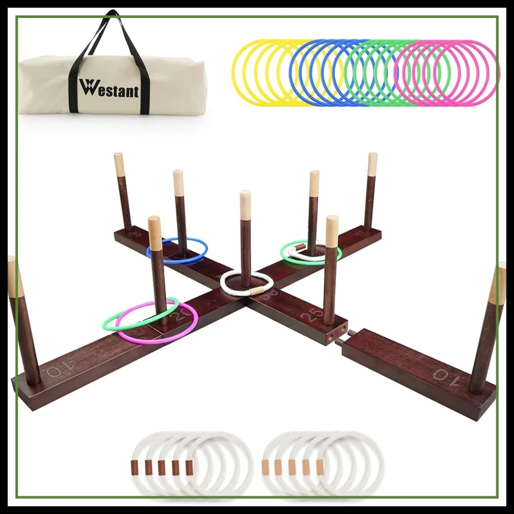 

33" Extra Large Ring Toss Game Outdoor for Adults and Family, Beechwood Giant Backyard Games with 30 Rings & Carrying Bag