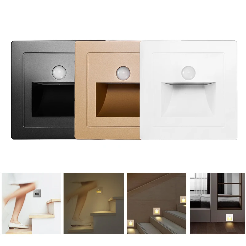 

Infrared Motion Sensor Stair Lights Indoor Outdoor Stair Step Wall Lamp 3W Recessed LED Step Light Staircase Bedroom Decoration