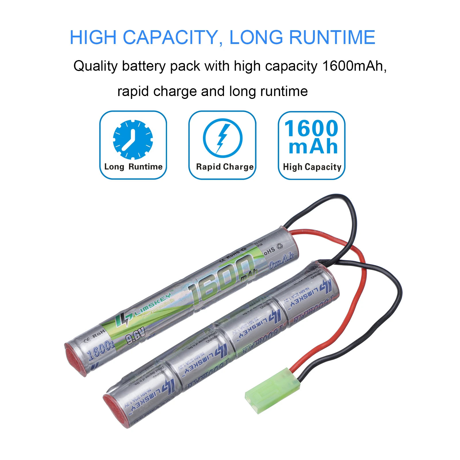 9.6V 1600mAh Butterfly Nunchuck NIMH Battery Pack Compatible with Mini Tamiya For Airsoft Guns M4 G36 M110 SR25 M249 M240B