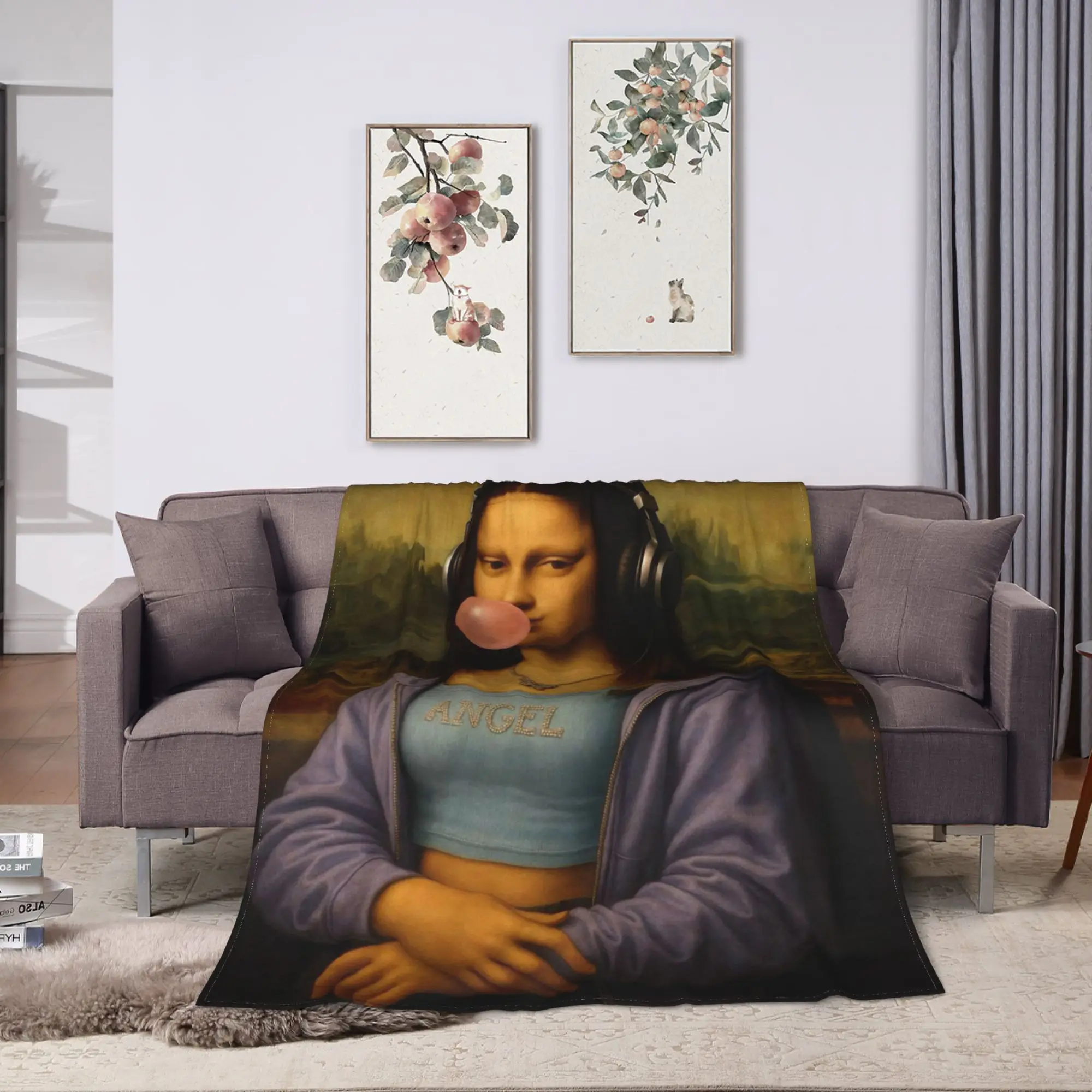 Funny Bubblegum DJ Mona Lisa Blanket Quality Warm Cozy  Throw Blanket Winter Travel Home Decor Trend Bedspread