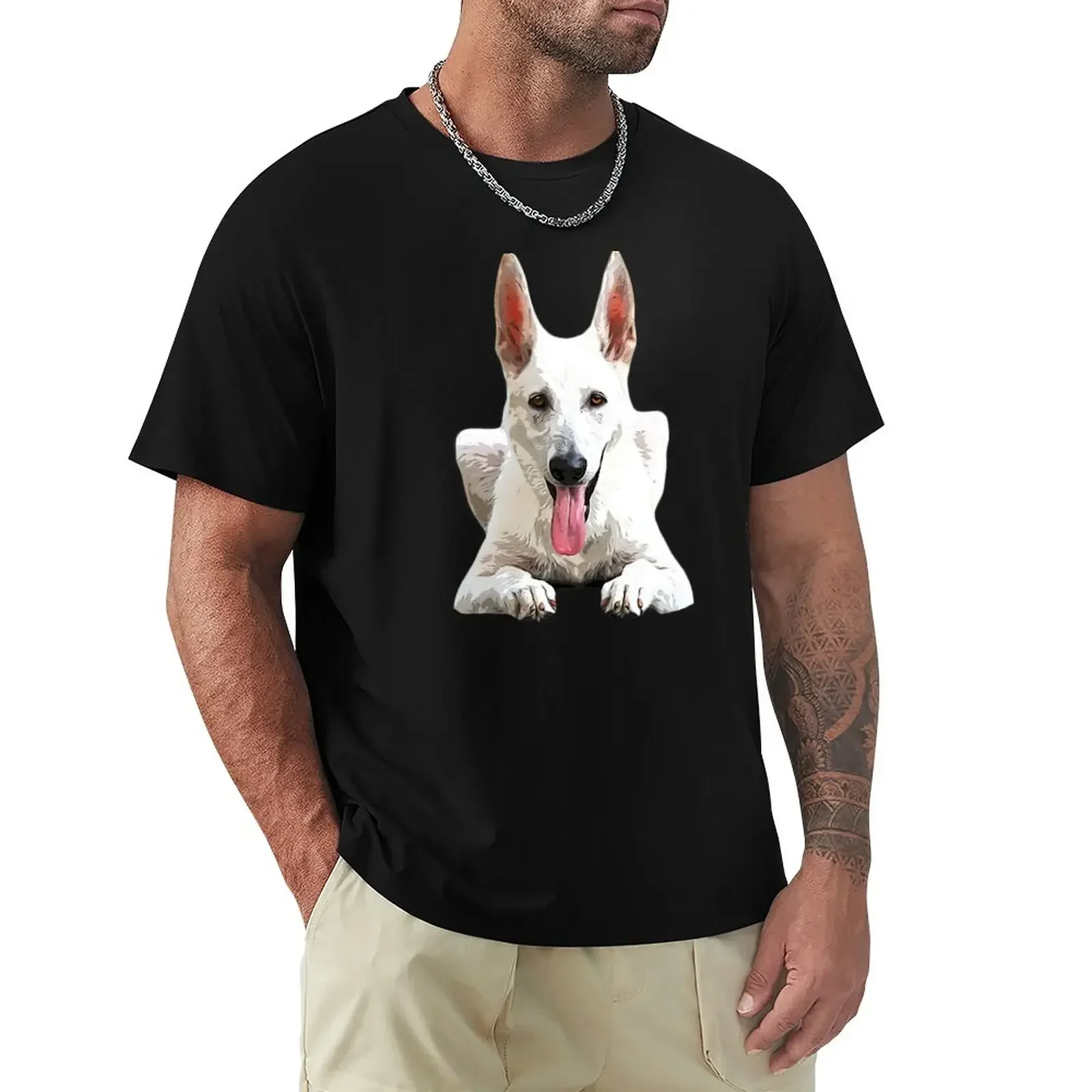 

Hot Sale korean fashion customs design your own graphics men workout shirt White Swiss Shepherd | White German Shepherd T-Shirt