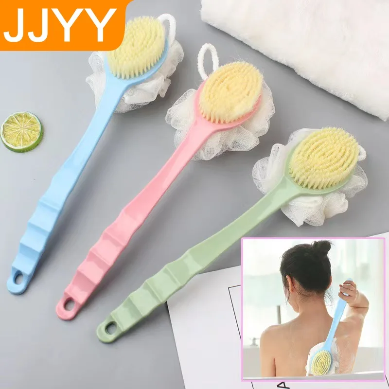 2-in-1-Badeschwammbürste mit langem Griff, Peeling-Rückenwäscher, Körpermassage, Reinigungswerkzeug, Duschbad-Zubehör