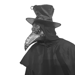 5pc Black Rubber Plague Doctor Mask Long Nose Bird Beek Steampunk Gas Latex Face Mask Halloween Cosplay Prop for Kids and Adult