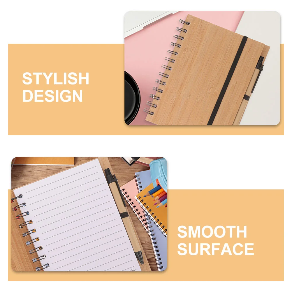 2 Sets Bamboo Notebook Notebooks for Work Compact Planner Notepad Office Memo Pads Notepads Small Spiral Journal