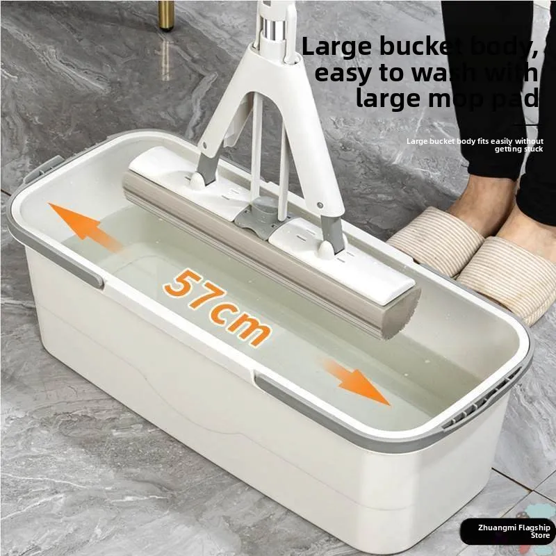 

Thickened Large Size Flat Mop Bucket Household Floor Cleaning Tool Hand Wash Free Portable Mop Bucket Rectangle Extended Design
