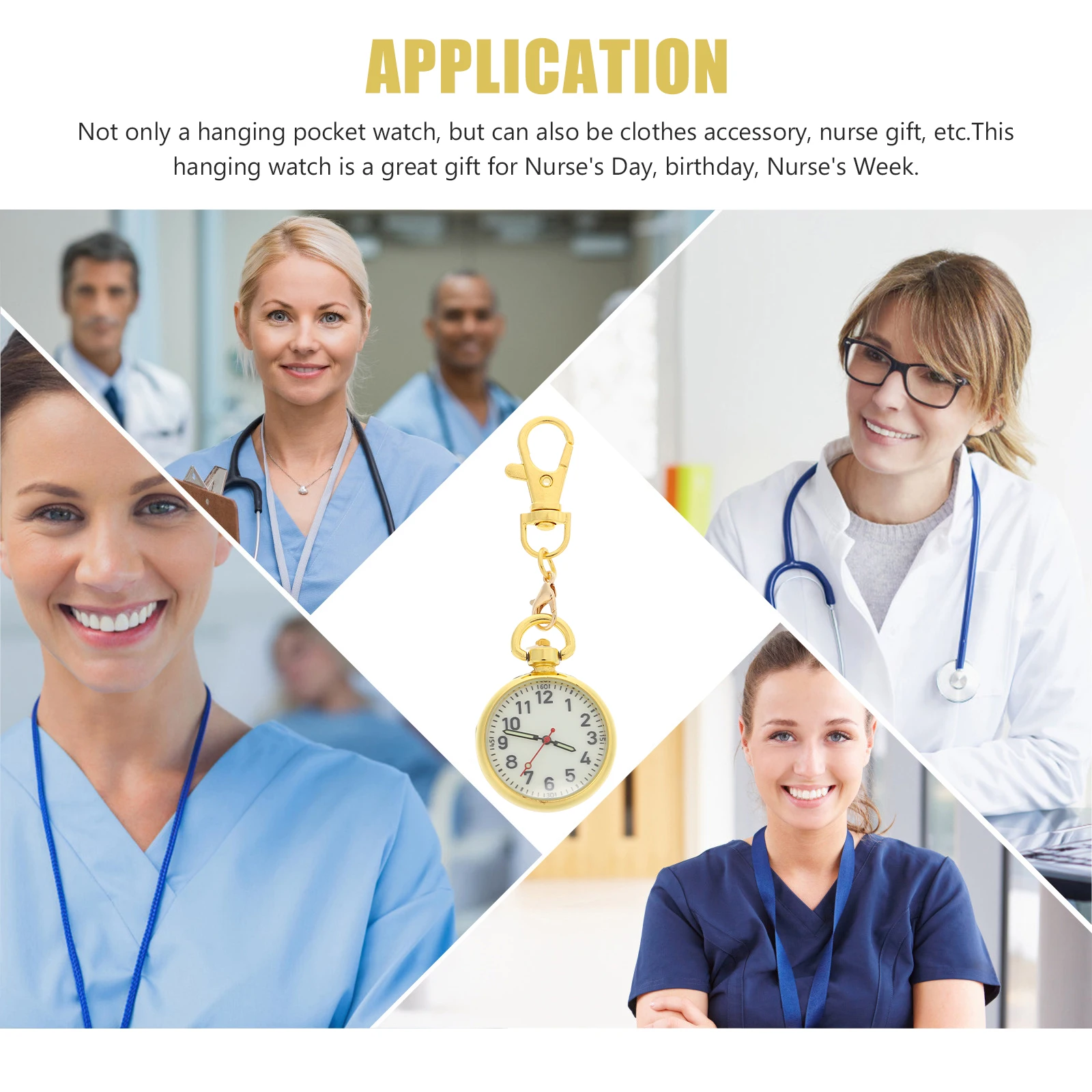 

Night Glow Nurse Luminous Pocket Large Dial Buckle Design Clip On Hanging Watch For Gift Keychain Pocket Watch