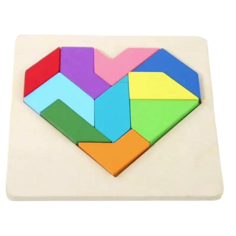 New IQ Wooden Tangram Logic Heart Geometric Puzzle Kids Brain Teasers Educational Puzzles Game Toy Gift for Kids