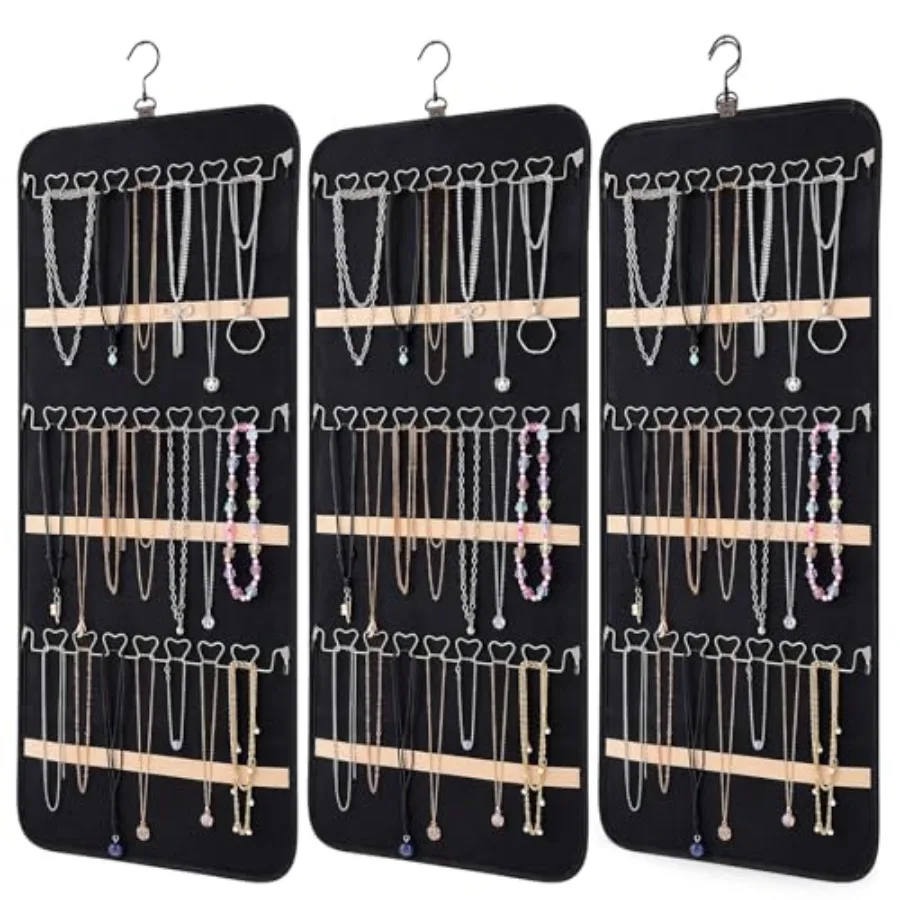 

3 Pack Hanging Jewelry Organizer Storage with 48 Pockets and Hooks Dual-Sided Hanging Jewelry Organizers and Storage Hang on Cl