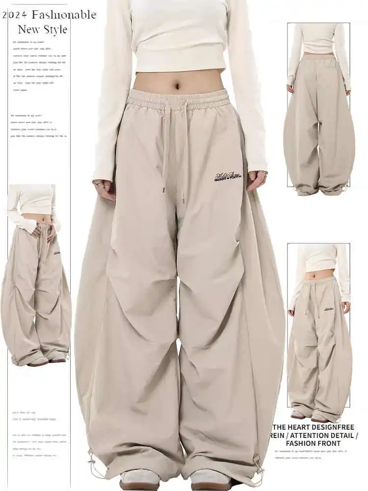 

Women's Khaki Y2k Cargo Pants Harajuku Parachute Pants Japanese 2000s Style Vintage Oversize Hip Hop Bent Knife Trousers Clothes
