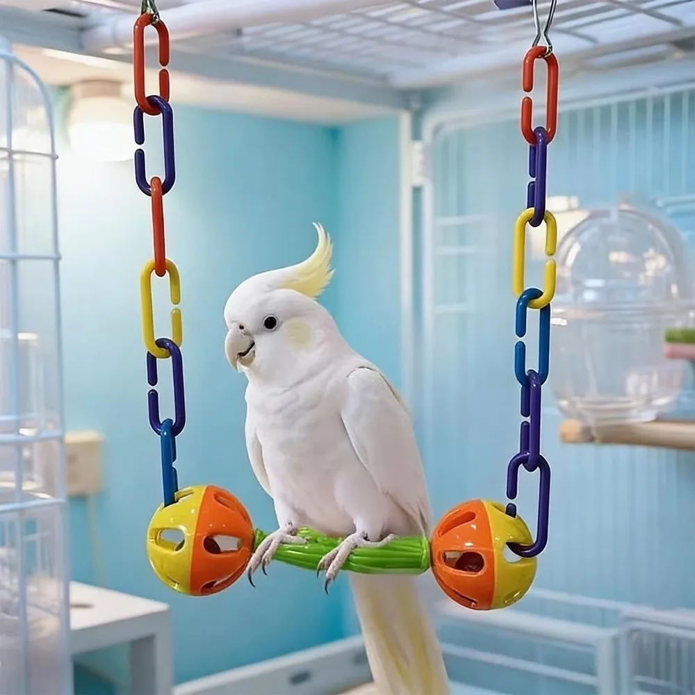 

Colorful Bird Hanging Swing with Hooks Wear-Resistant Swing Stand with Bells Plastic Bird Interactive Swing Interactive Play