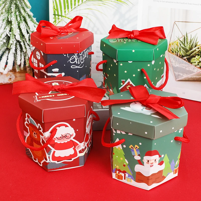 

4PC Christmas Gift Box With Portable Rope Candy Apples Packaging Box Merry Christmas Decoration Navidad 2025 New Year Kids Gifts