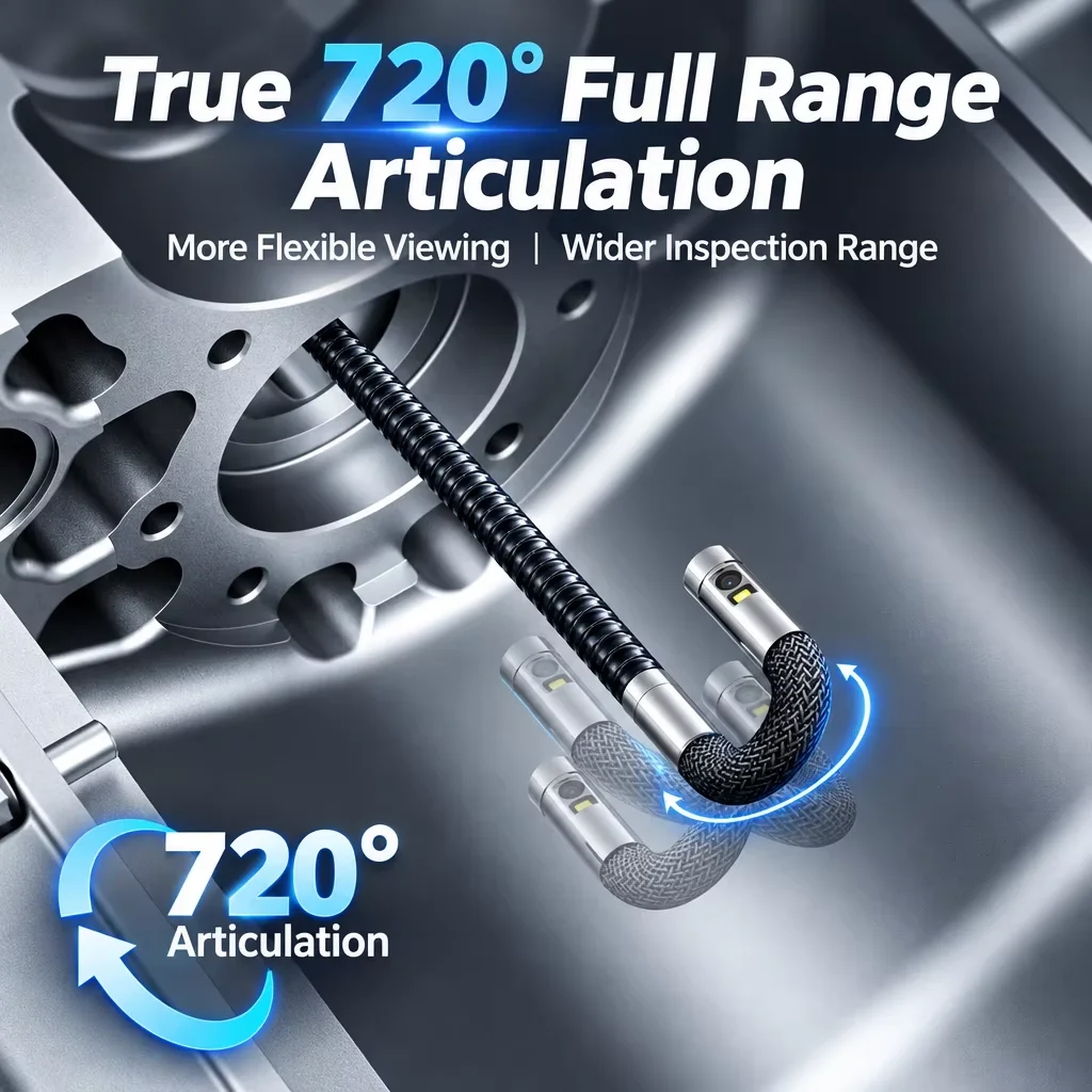 4.5inch Borescope 6mm Dual Lens 720 ° Steering Handheld HD Aviation Maintenance Inpeline Inspection Endoscope Camera