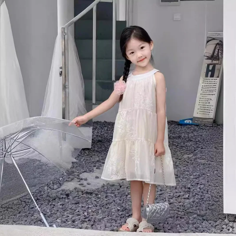 Girl's Dress Embroidered Flower Dress Princess Dress2025Summer New Foreign Trade Children's Wear Factory Supply Delivery