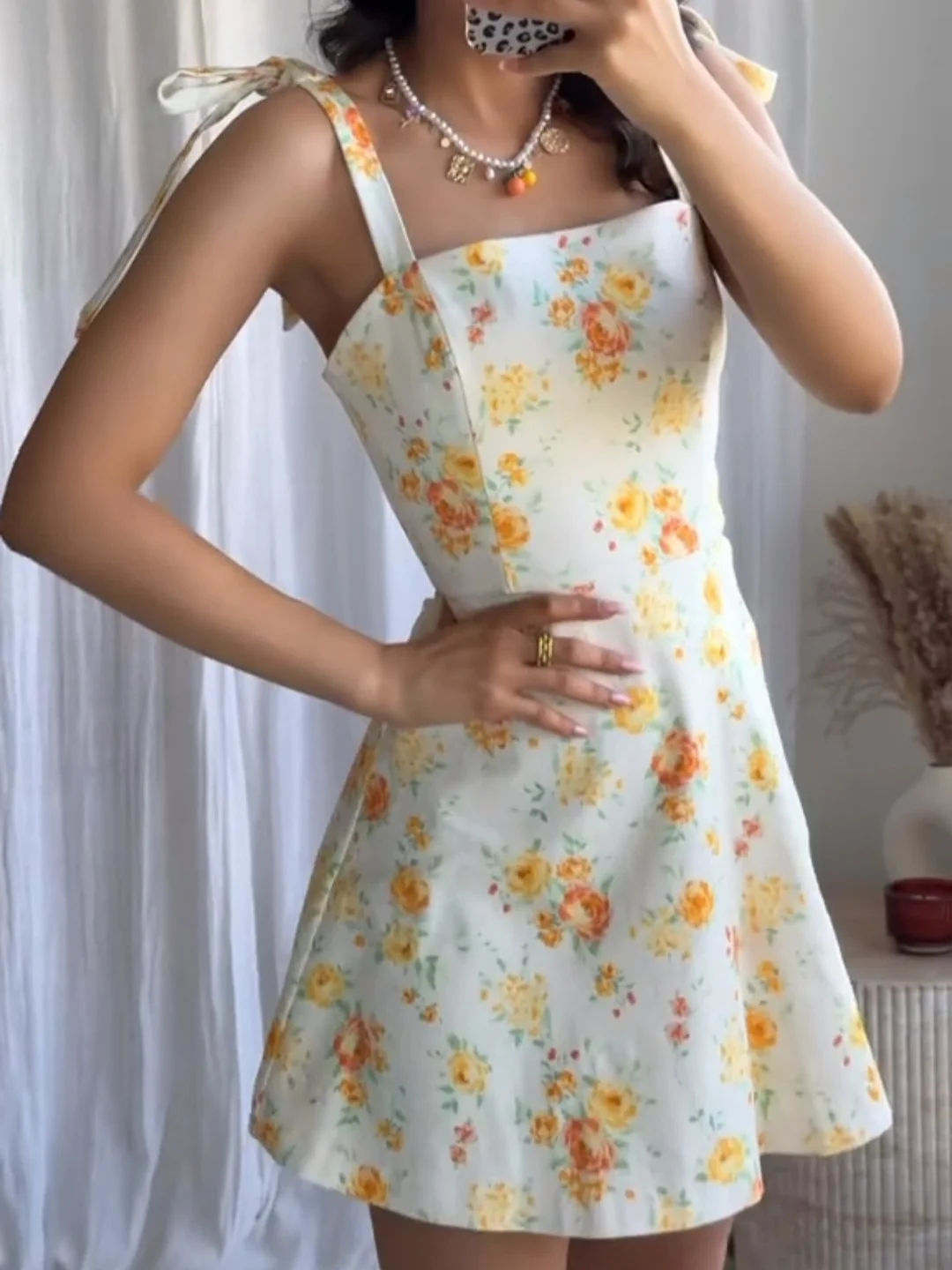 

Women's Vintage Floral Print Mini Dress Lace-up Dress New Summer Fashion Holiday Beach Party Date Dress