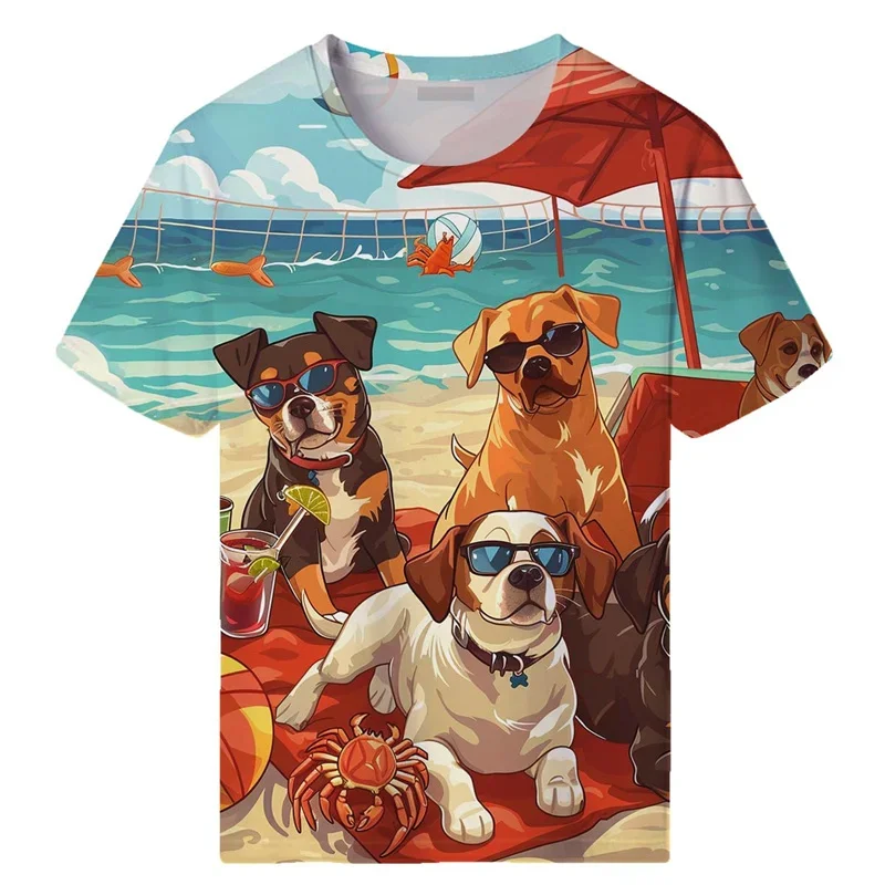 Men's 3d Printed Dog T-Shirt Summer Casual Loose Short Sleeve T Shirt Funny Pets Graphic Top Women Kids Cute Animal Tee Shirts