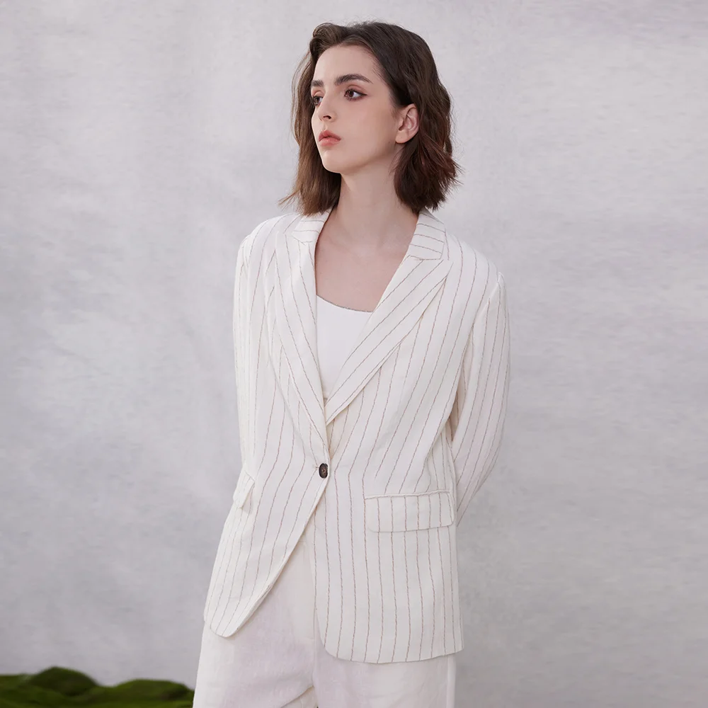 K2062XK2063X Luxury Ladies Formal Wear Stripe Office Lady Clothing Blazer Two Piece Pants Set Business Linen Women Suits Blazers