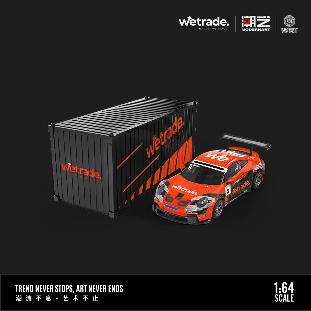 โมเดิร์นอาร์ต 1:64 รถแข่ง 911 จีที3 หมายเลข 8 ชุดรถบรรทุกคอนเทนเนอร์ โมเดลรถอัลลอย สำหรับสะสม โชว์ และเป็นของขวัญ