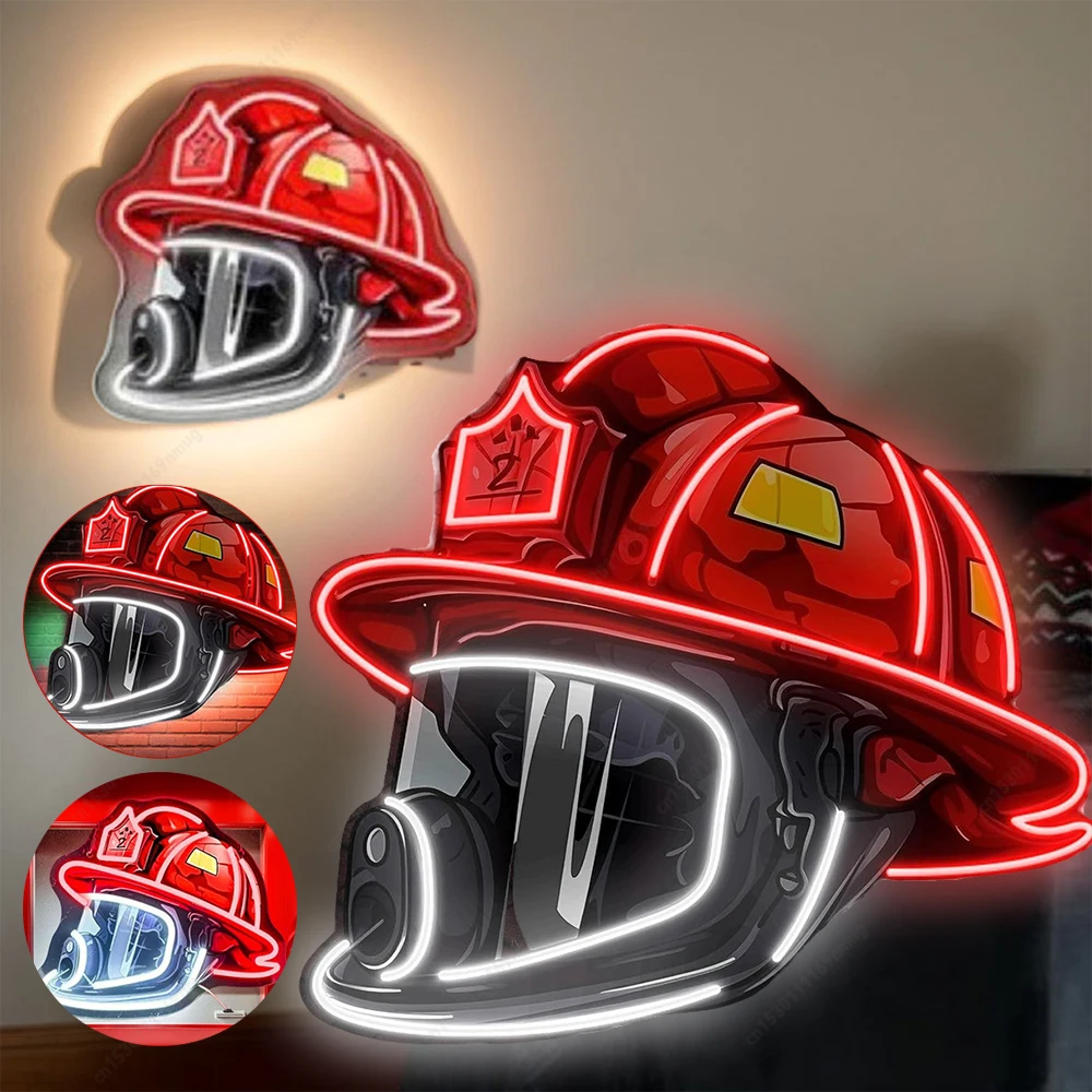 

Firefighter Helmet Neon Sign Firefighter Artwork Neon Sign,Neon Sign for Home Decor Gift for Firefighters and Fire Station Decor