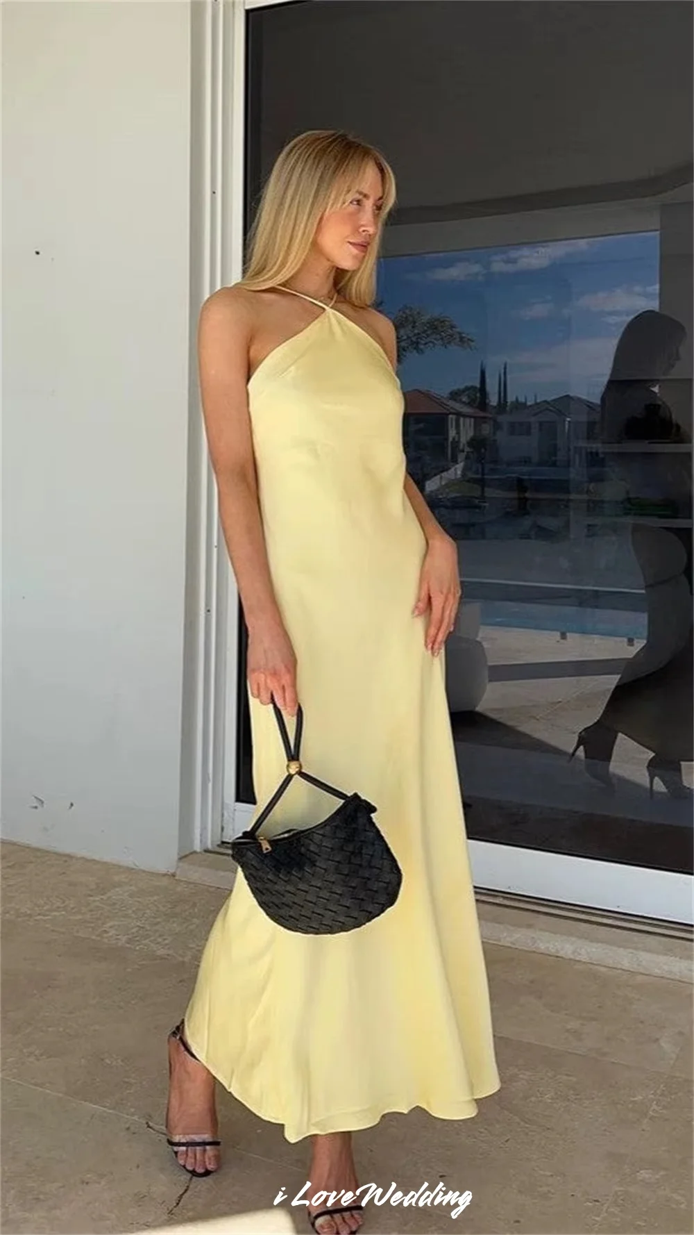 Yellow Halter Bridesmaid Dress 2025 Sleeveless Backless Mermaid Pleat Ankle-Length Evening Dress Wedding Guest Dress Customized