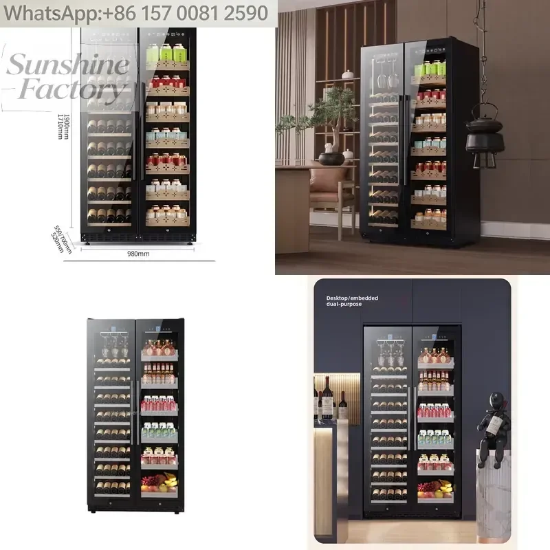 Ultra-Thin Dual-Temperature Wine and Beverage Cabinet Wood Material with Constant Chillers for Red Wine for Party