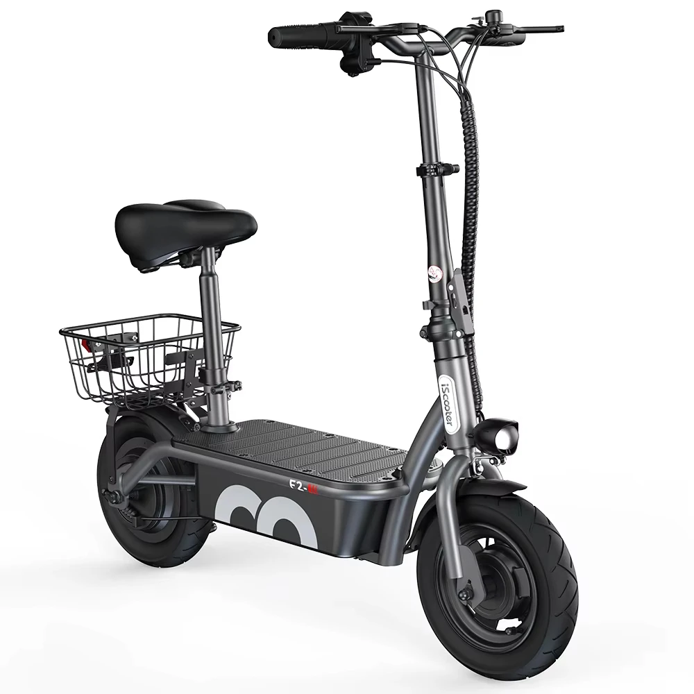 IScooter F2 Elektroroller für Erwachsene, 500W Motor, 36V 7,8AH Akku, 30km/h Höchstgeschwindigkeit, 10 Zoll Luftreifen, verstellbarer Sitz & abnehmbarer Korb, 2 Fahrmodi, Trommelbremsen vorne &