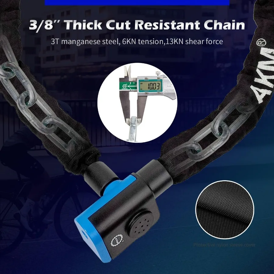 آمنة 80db إنذار 4ft 120 سنتيمتر طويلة مكافحة سرقة الثقيلة دراجة نارية سلسلة قفل 3 8 ''10 مللي متر سميكة الطقس برهان سلاسل دائمة مع 3