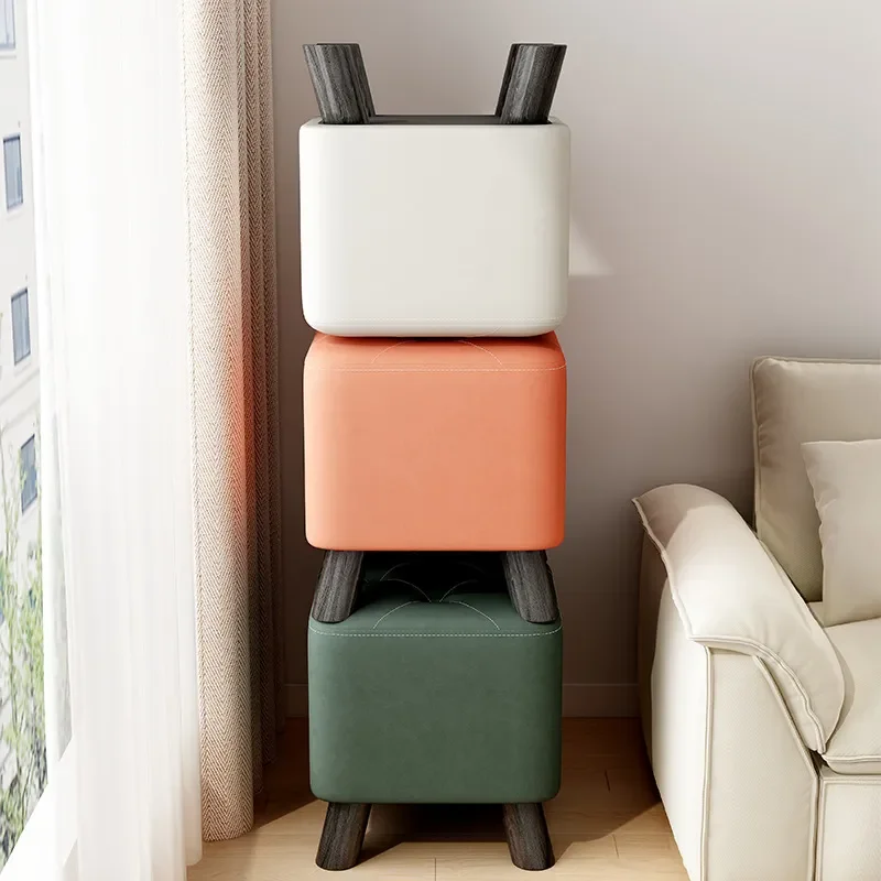 Durable Small Household Stool Low Square Seat for Living Room Shoe Changing Coffee Table Side Sturdy Compact Modern Design