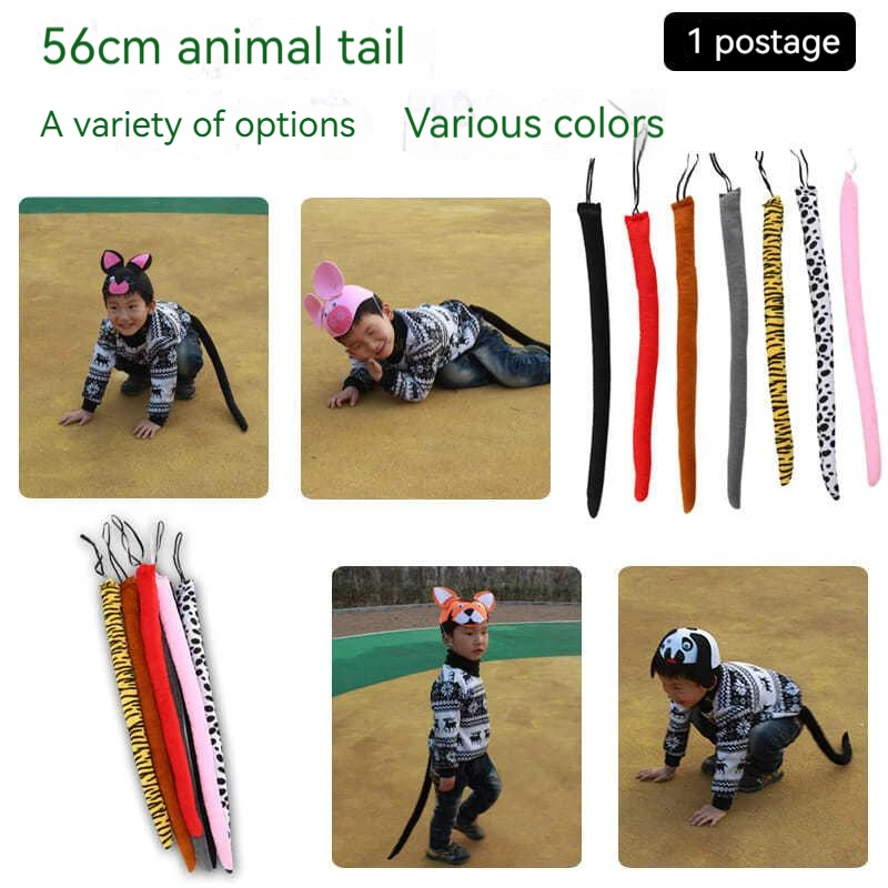 Animal Tail Costume Accessories for Cosplay Party, Tiger Leopard Paw Gloves and Hat for Kids Performance