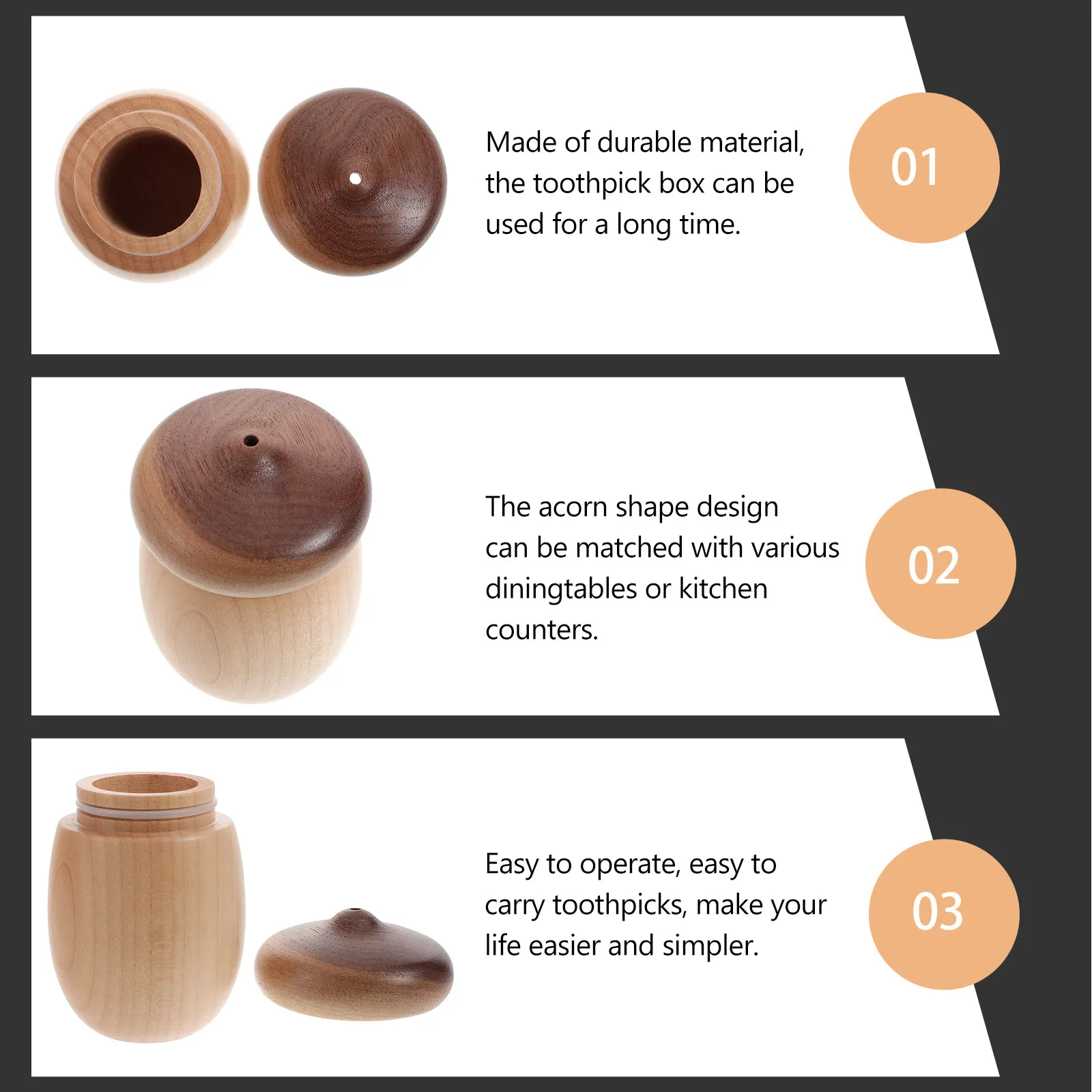 Natural Wood Acorn Toothpick Holder Compact Toothpick Storage Box Creative Household Organizer Bright Color Fresh Visual Appeal