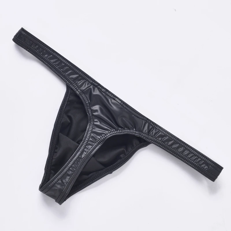 Male Imitation Leather G String Panties U Pouch Sexy Men Thongs G Strings Low Rise High Elasticity Mens Lingerie Tanga Cueca