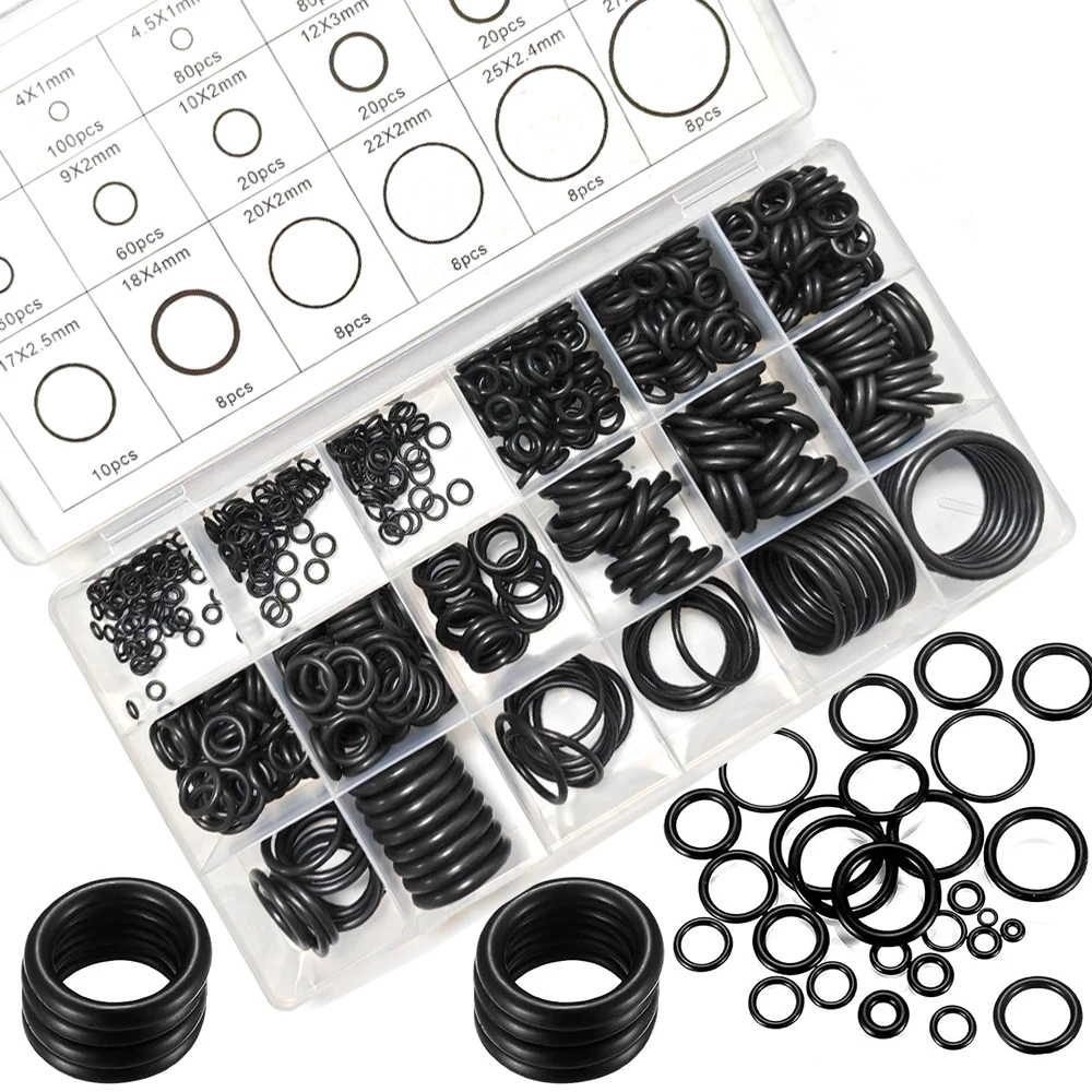Schwarzes O-Ring-Dichtungsset, Silikon-Dichtungswerkzeuge für Autos und Rohrleitungen, Zubehör für die Wartung von Verbindungsstücken, elastische Bänder, O-Gummiringe