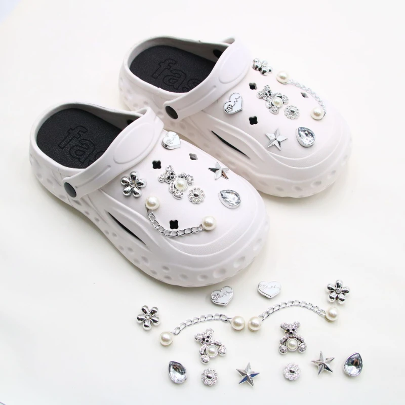 Pearl Chain Hole Shoes Flower Accessories Love Cute Violent Bear Diamond Accessories Detachable Lazy Buckle Shoe Accessories